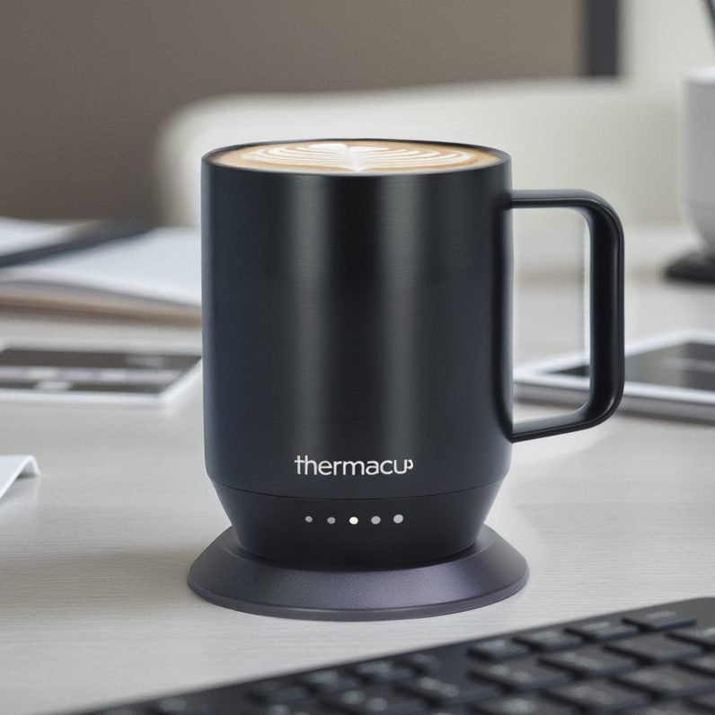 black Thermacup on a desk